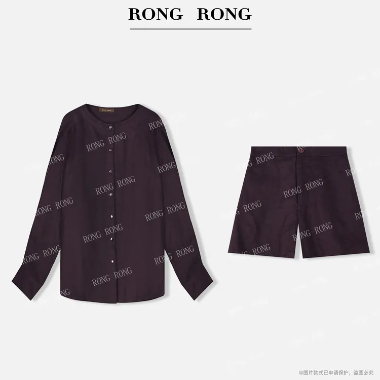 溶溶【星鸢紫述】RONGRONG 100亚麻日系极简慵懒风轻薄套装W-Z0371