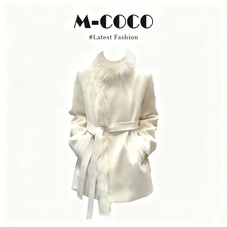MARIE.COCO韩系千金风设计感毛领收腰气质毛呢外套女秋冬保暖大衣