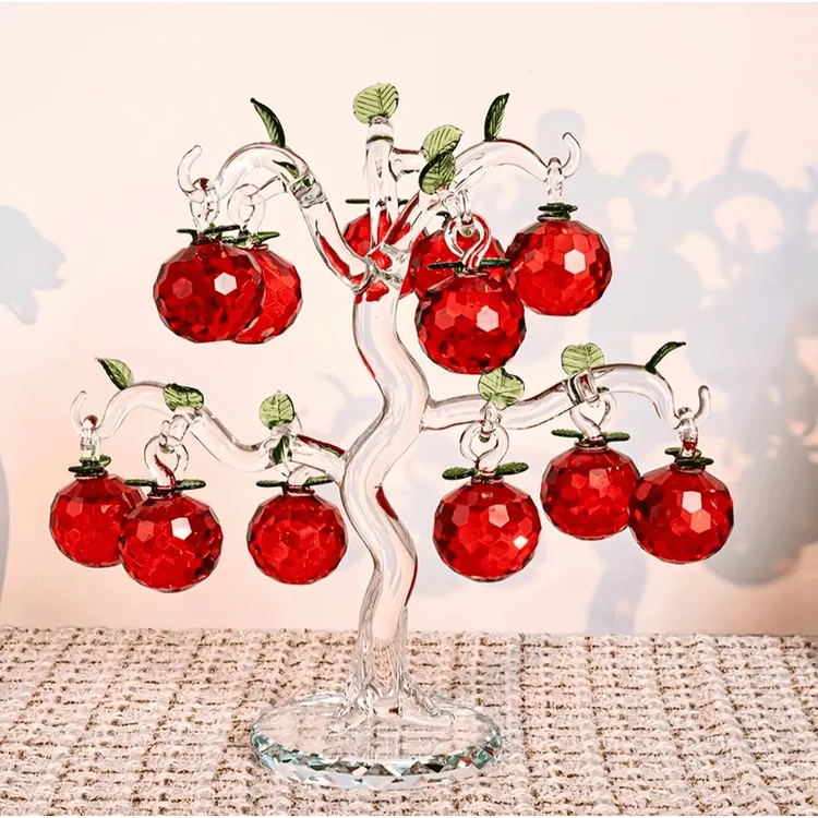 单只-轻奢12挂水晶玻璃工艺品红苹果树摆件礼品平安果装饰品