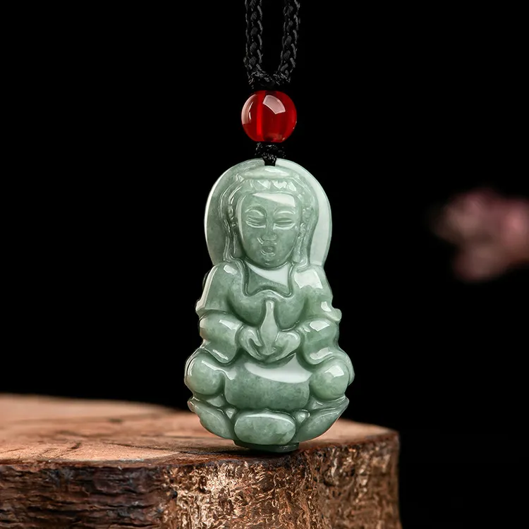 天然a货翡翠豆种小观音菩萨玉石吊坠挂件玉佩男女款项链玉器精雕
