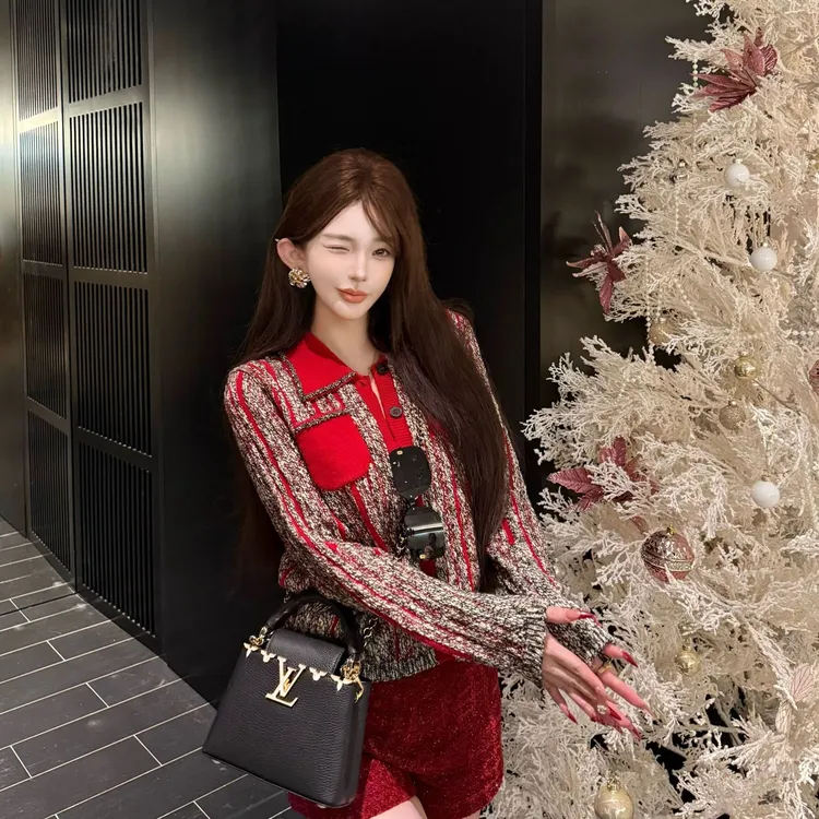 GUIDI GUDI【余温犹在】绵羊毛羊驼毛小香风毛衣外套/黄加蓝