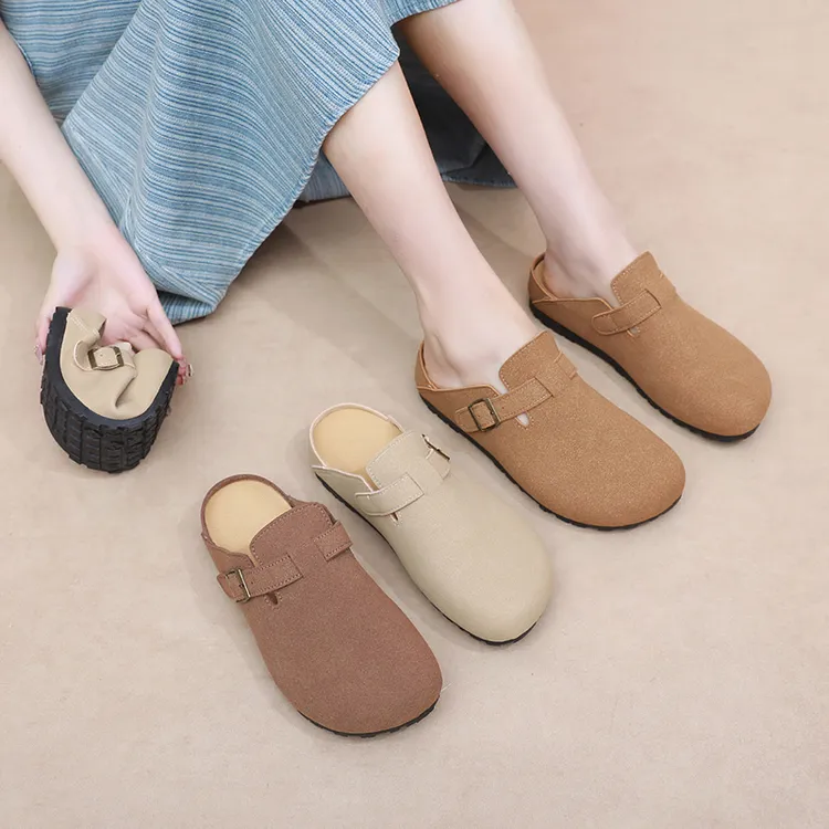 2025春秋新款软皮平底勃肯鞋女半拖鞋外穿舒适包头拖鞋女博肯单鞋