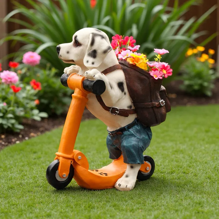 卡通骑滑板斑点狗背花篮小口径花盆装饰品摆件户外花园庭院工艺品