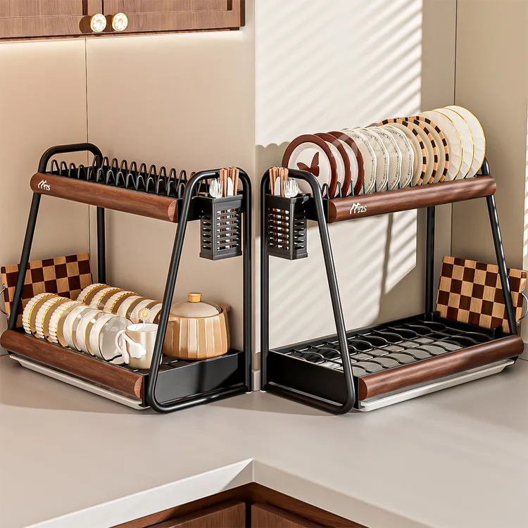 豫之曙简约中古碗碟收纳架厨房置物架多功能台面放碗筷盘沥水碗架