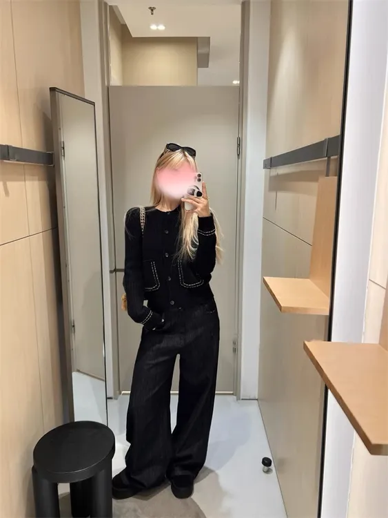 FCYSTUIDOHZJ手工撞色钩边毛衣开衫休闲显瘦针织衫秋冬