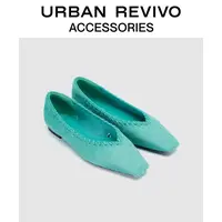URBAN REVIVO2025秋季新款女士方头马毛真皮单鞋UAWS50107