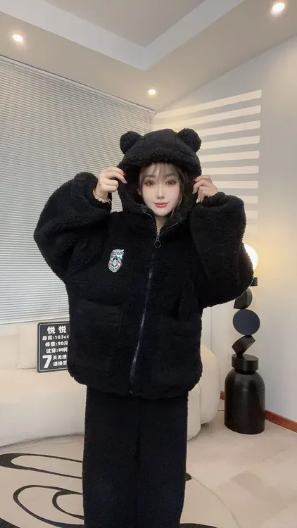 【加厚北羔绒】秋冬款加绒加厚北糕绒睡衣连帽拉链家居服女可外穿
