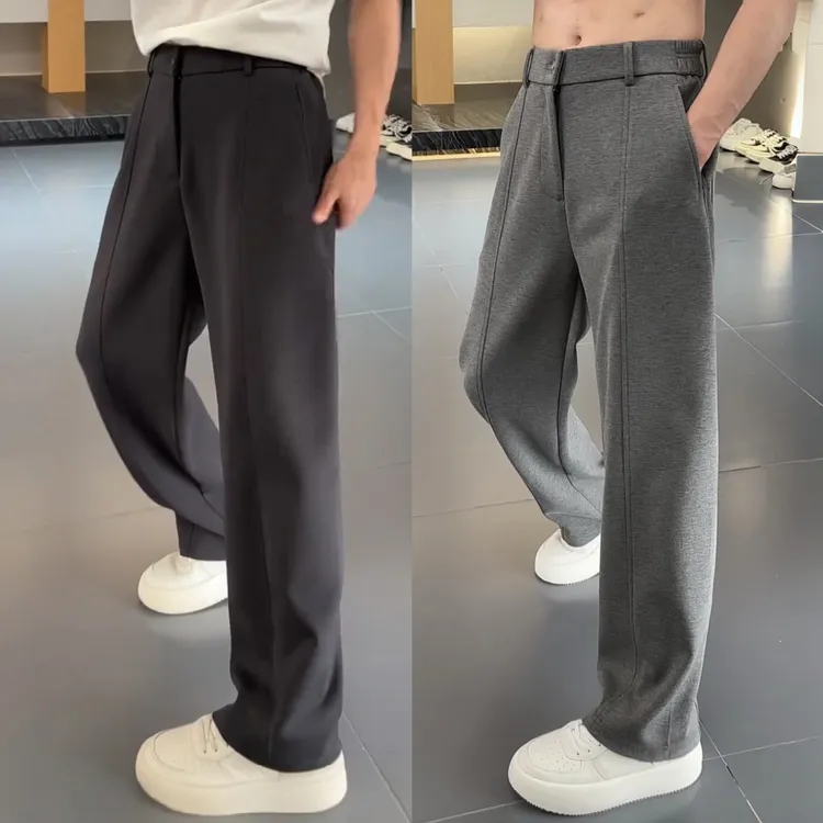 秋季新款莫代尔垂感直筒休闲裤男士简约纯色宽松显瘦弹力阔腿长裤