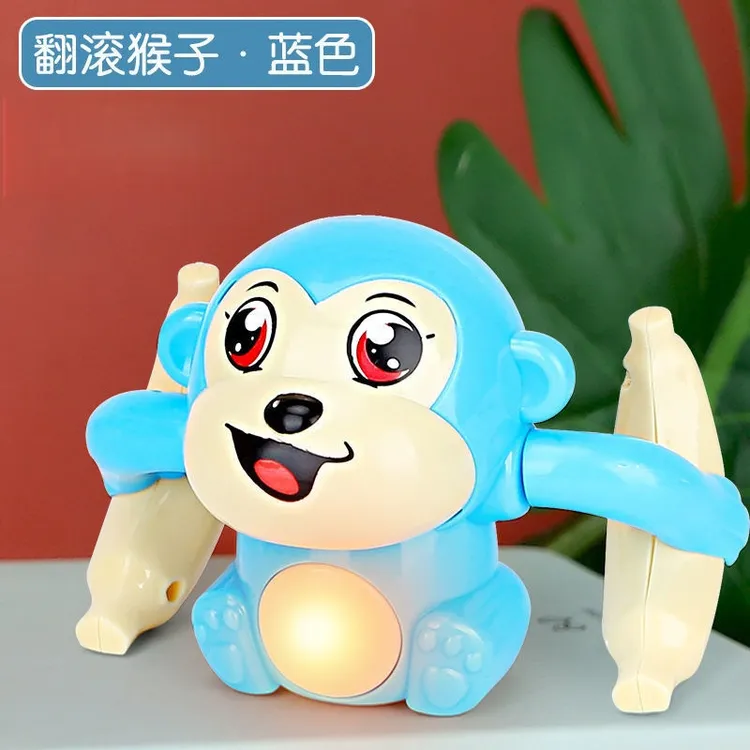 电动翻滚猴子卡通翻滚香蕉猴子声光音乐翻跟斗猴益智爬行玩具地推