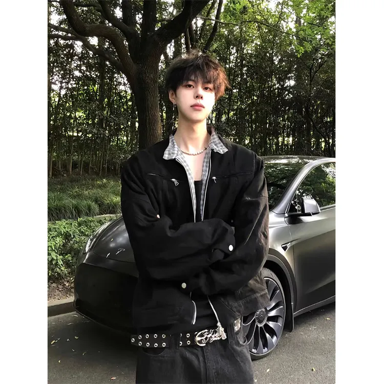 vintage翻领休闲夹克外套男秋季2025新款大码外衣服潮牌痞帅高级