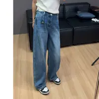 美式复古直筒阔腿牛仔裤女2025秋季新款宽松显瘦设计感小众弯刀裤