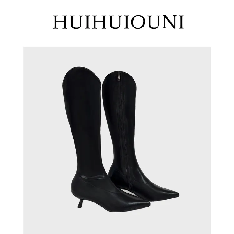 慧慧欧尼 辣妹请留步 Designer秋冬新款尖头低跟气质时装高筒靴