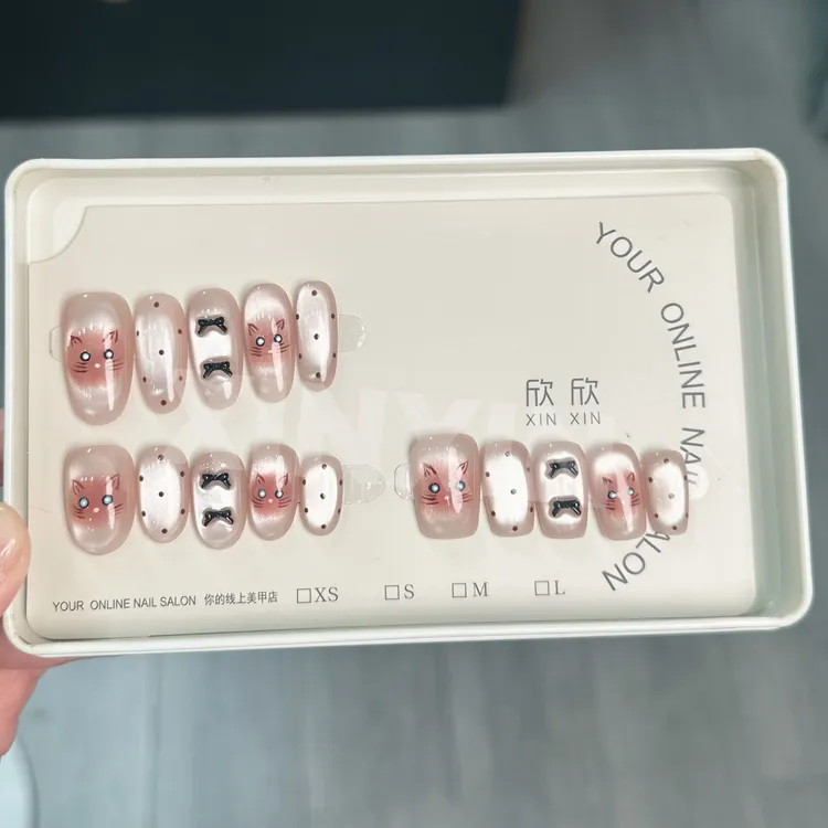 淘气小猫- painted clear bow 纯手工穿戴甲 10片装