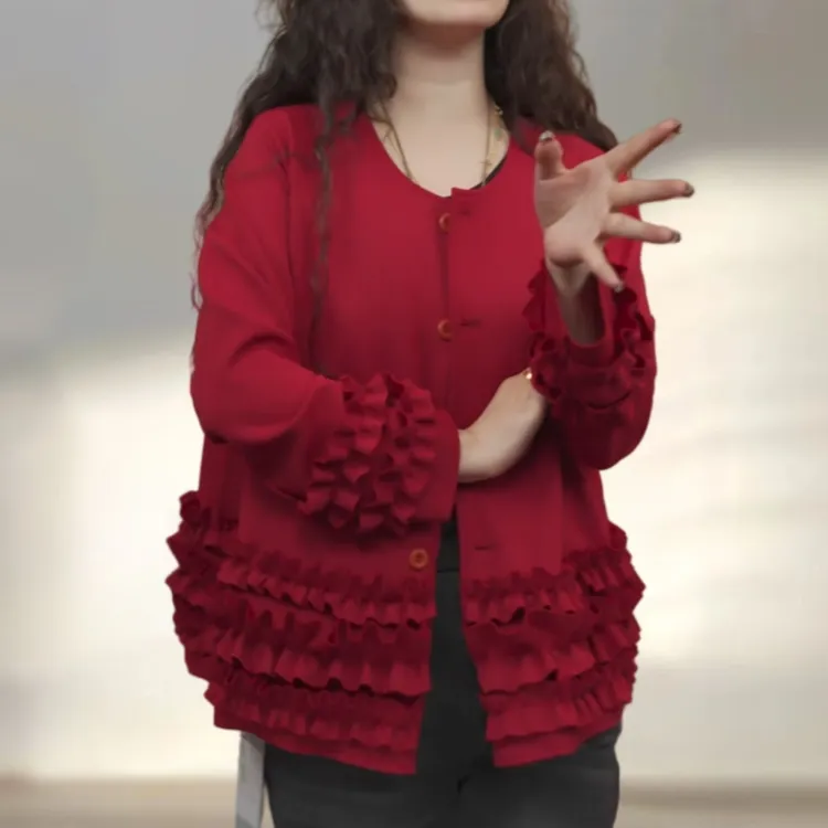 高级感洋气木耳边外套女早秋新款时尚洋气单排多扣圆领开衫上衣潮