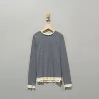 【且听风吟】0116928文艺花边领条纹百搭休闲打底衫  衣长59胸围102