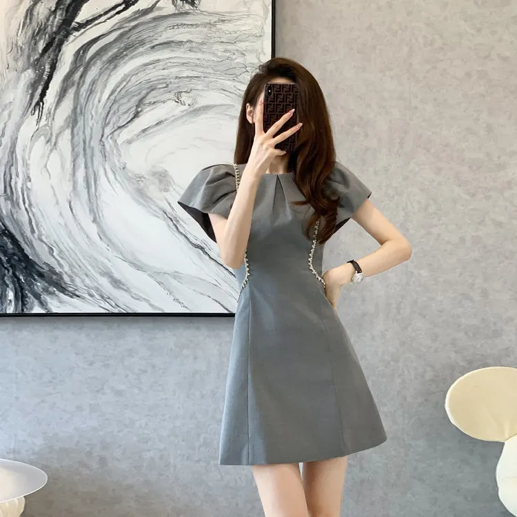 mm高级感小个子连衣裙显瘦连衣裙2025夏新款气质小香风法式泡泡袖