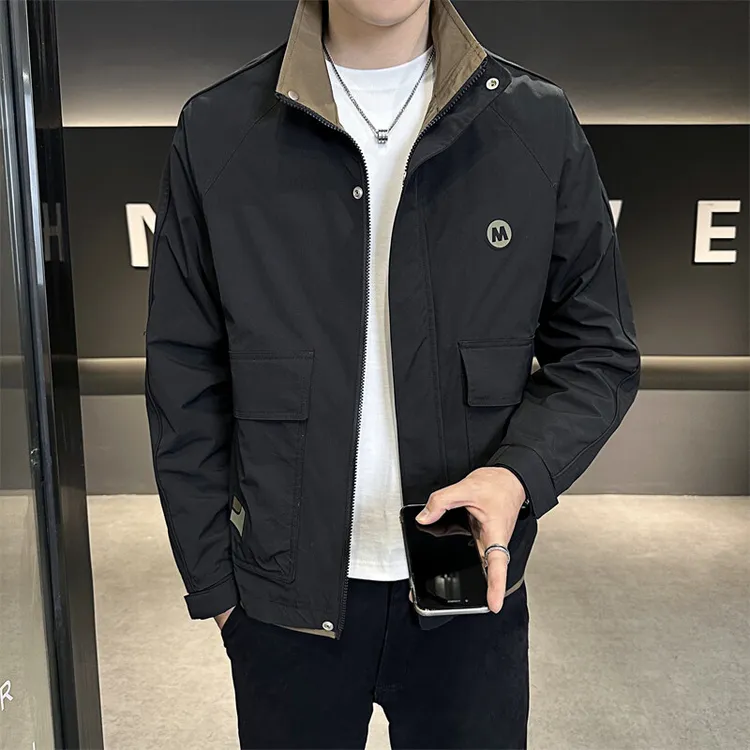 休闲男外套时尚拼色工装夹克宽松潮流百搭男男装上衣