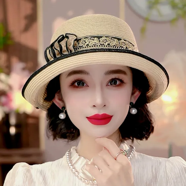 布塔新中式夏天防晒遮阳帽时尚百搭特大帽檐防晒草帽太阳帽PT1274