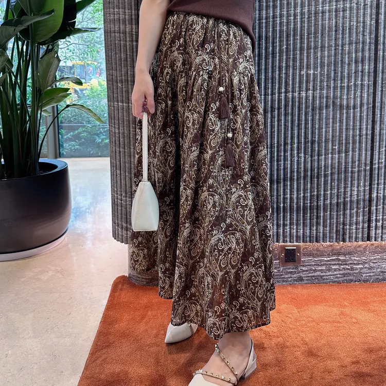 薄款中长款A字裙印花碎花半身裙半裙百搭女装欧若假日风裙子