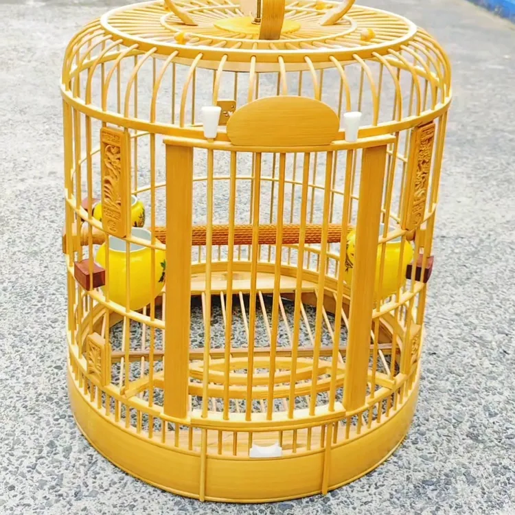 老竹本色茶红色泡油款平底细丝带天棚高端鸟笼