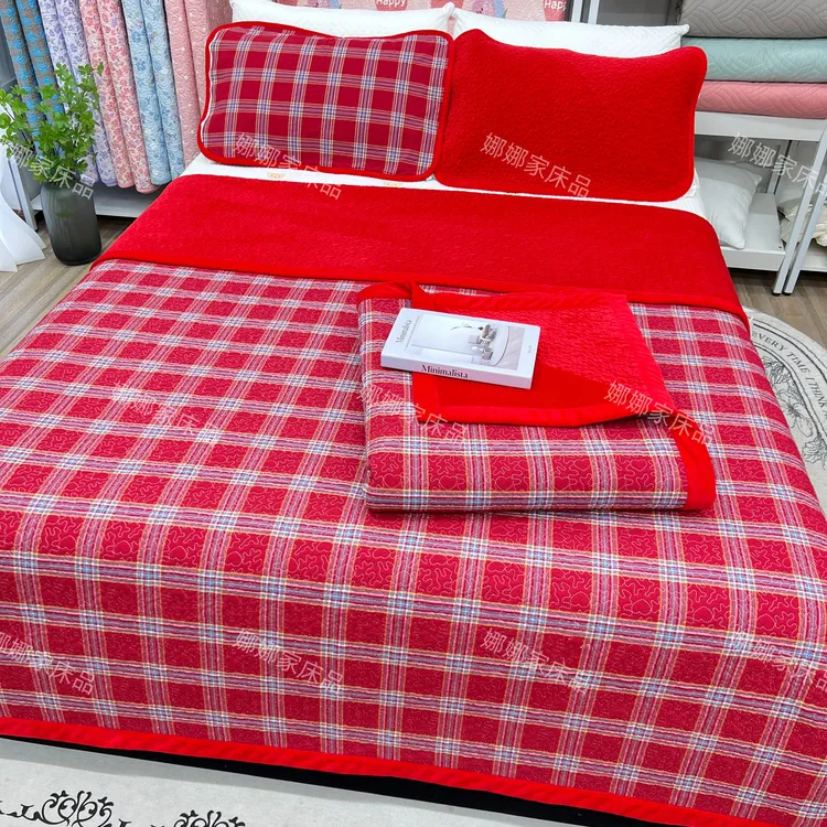 德芙绒色织纯棉双面双用床盖多功能三层夹棉亲肤绗缝