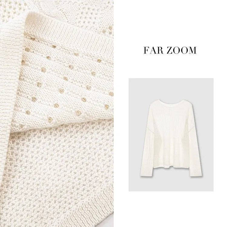 FAR ZOOM  绵羊毛山羊绒混纺镂空拼接针织套装