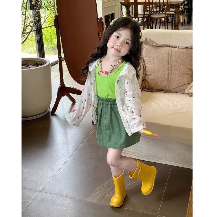 小思家女童2025夏季韩版休闲百搭无袖背心上衣高腰半身短裙套装