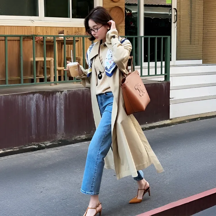 官图 2025春秋高级感超好看风衣外套英伦风拼接小个子中长款大衣