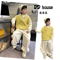 蛋蛋家【miu系格雷学院】25214冬季新款儿童奶黄色假两件毛衣