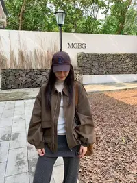 ONEXH·2025冬季新款大口袋翻领复古宽松韩系百搭夹克工装外套女