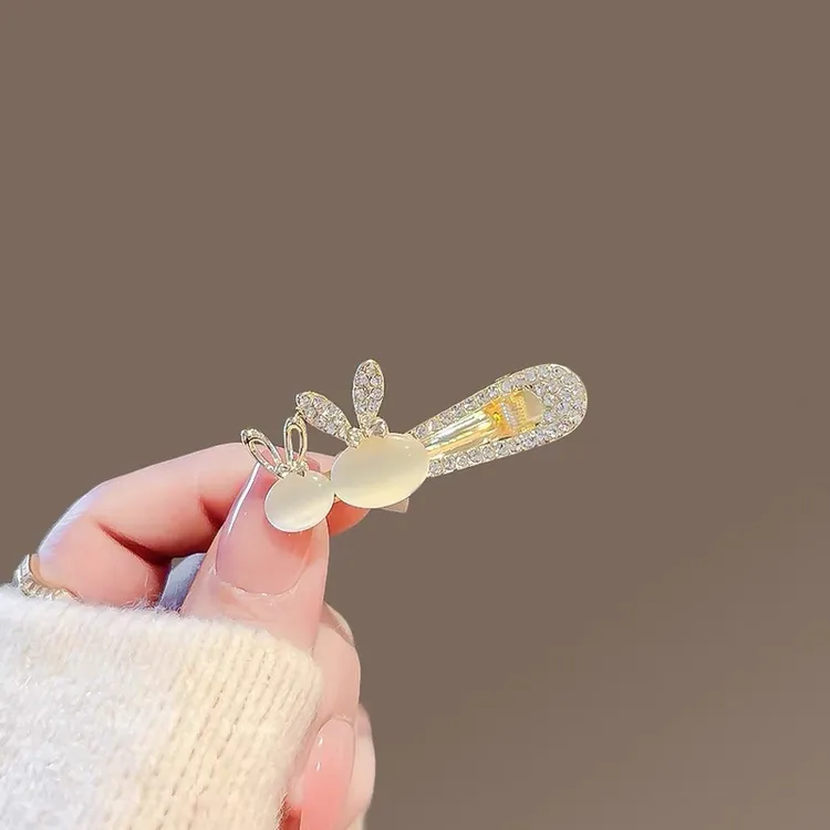 兔子发夹女精致猫眼侧边夹刘海夹子短发一字夹发卡头饰小众鸭嘴夹