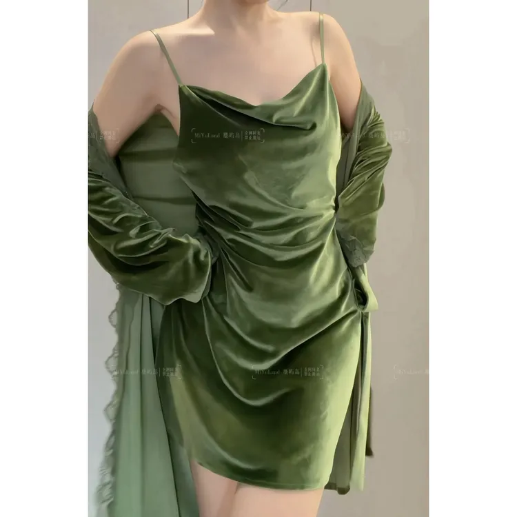 MiYuLand丝绒新品【北岛夜雪】｜高级复古丝绒吊带睡裙家居服性感