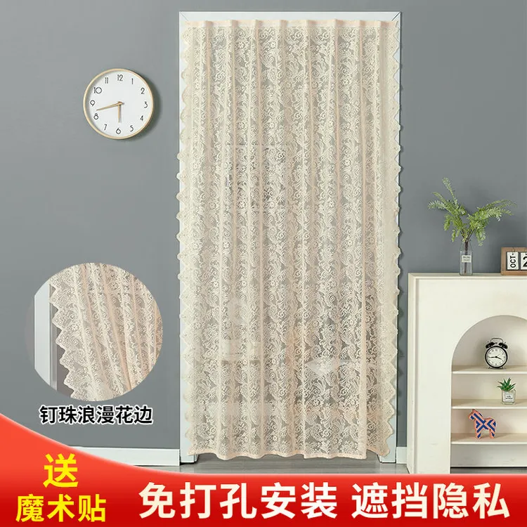 免打孔魔术贴门帘法式蕾丝门帘卧室客厅防蚊沙帘隔断门帘夏季纱帘