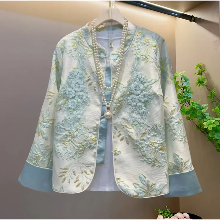 时尚新款国风重工花朵气质宽松减龄遮肉外套