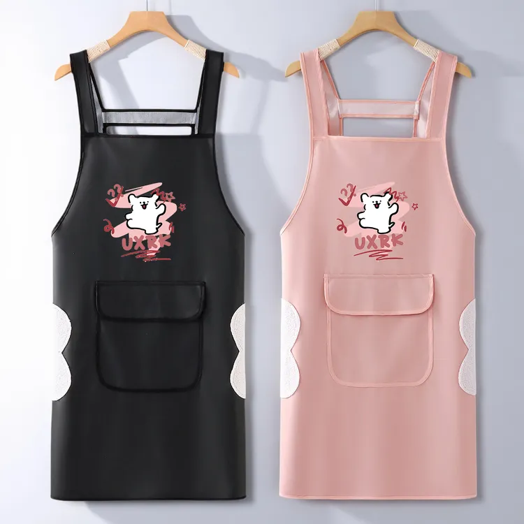 皮革围裙厨房家用美甲工作服女2025新款夏天上防防水防油加长围裙