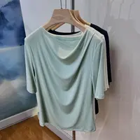 【老头女装定制】 五分袖一字领简约百搭T恤  X-25019