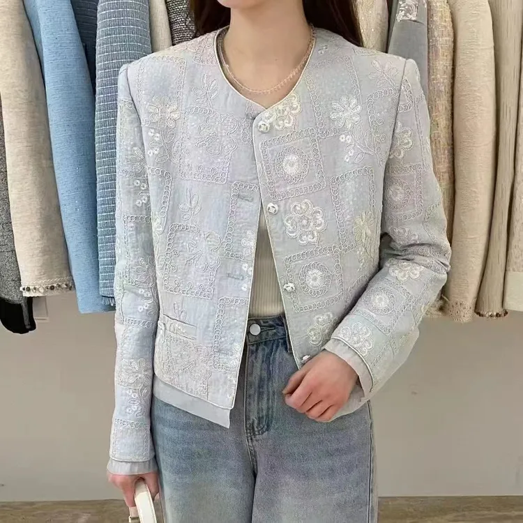 【手纺车工厂】2025高级感复古提花刺绣气质名媛小香风外套