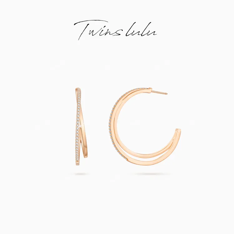 TWINS LULU 出游季夏上新高级感简约线条交叉耳环TSL2562