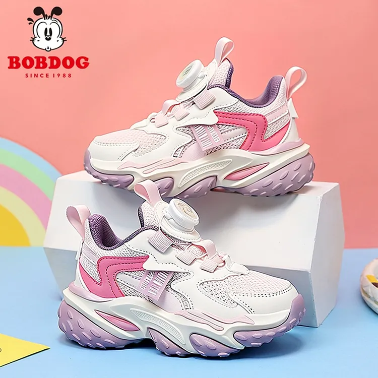 巴布豆女童鞋子网面透气2025春秋新款软底防滑宝宝时尚儿童运动鞋