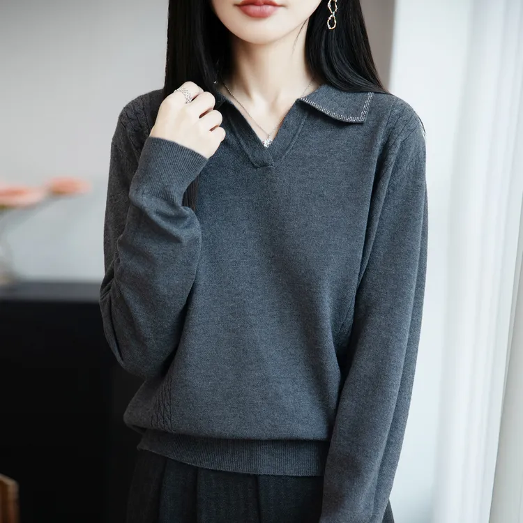 胖mm春秋大码女士娃娃领毛衣遮肚子显瘦上衣内搭可外穿针织打底衫