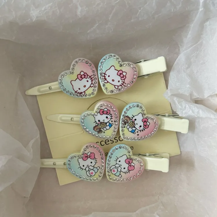多巴胺渐变爱心猫咪长条发夹卡通甜美少女鸭嘴夹发卡发饰压夹对夹