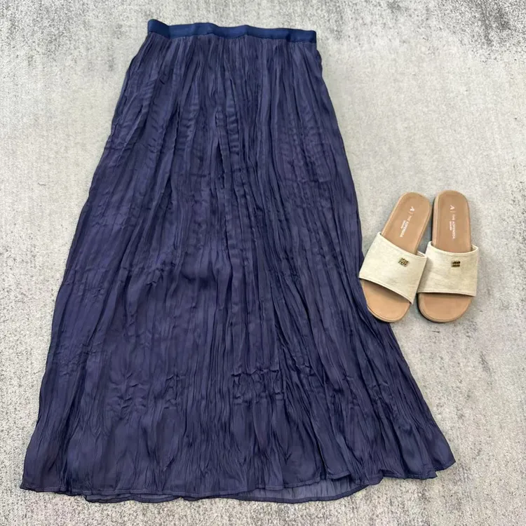 【广州微姐】春夏女士气质时尚百搭高腰纯色褶皱半身裙8117