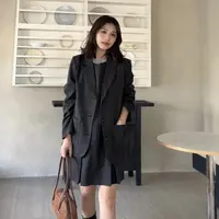 【SJNQ】济州假日～韩系chic减龄翻领西装+压褶背心裙套装