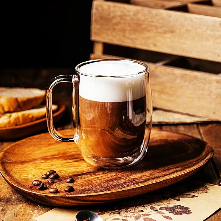 玻璃北欧风格手柄款耐高温玻璃杯网红扎啤杯双层喝水杯奶杯拿铁杯