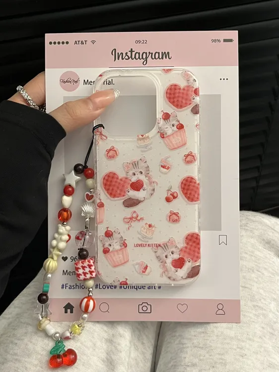 DDins爱心樱桃猫咪适用苹果16promax手机壳15pro新款双层网红全包