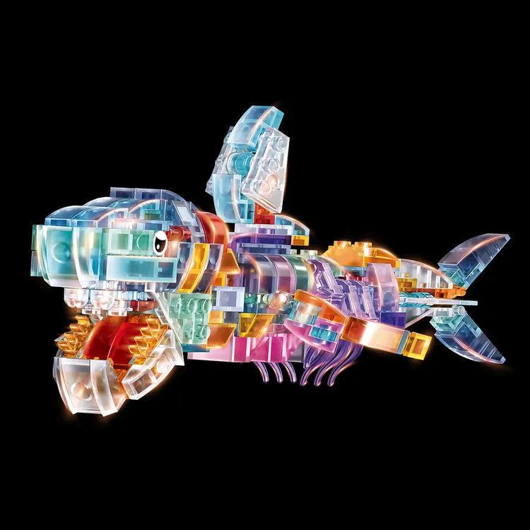 网红同款海洋积木拼装简单透明海洋动物积木益智拼装水晶玩具礼物