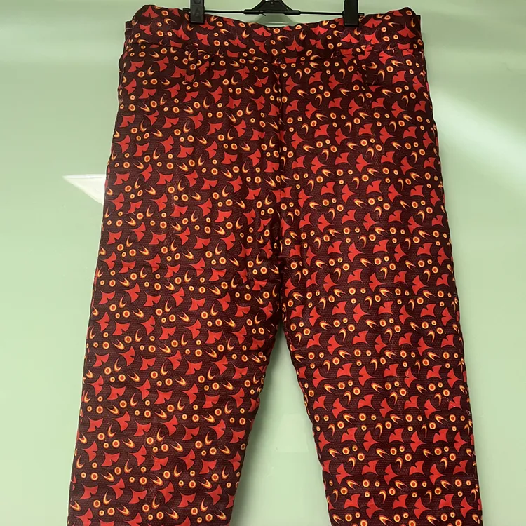 妈妈做的高腰手工棉花棉裤里外纯棉红黄花纹