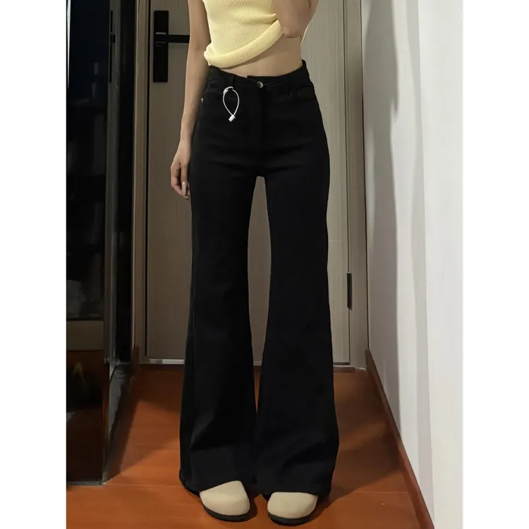 黑色微喇牛仔裤女2025秋冬新款高腰修身小个子不贴腿弹力喇叭裤子