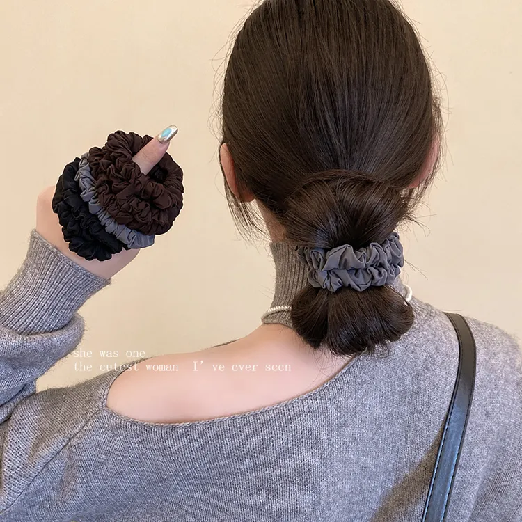 韩国东大门同款彩色大肠发圈绸缎丸子头绳ins少女皱褶皮筋发饰绳