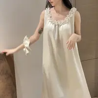 〈月光舒华〉法式浪漫少女感木耳花边鎏金缎面带胸垫睡裙家居服